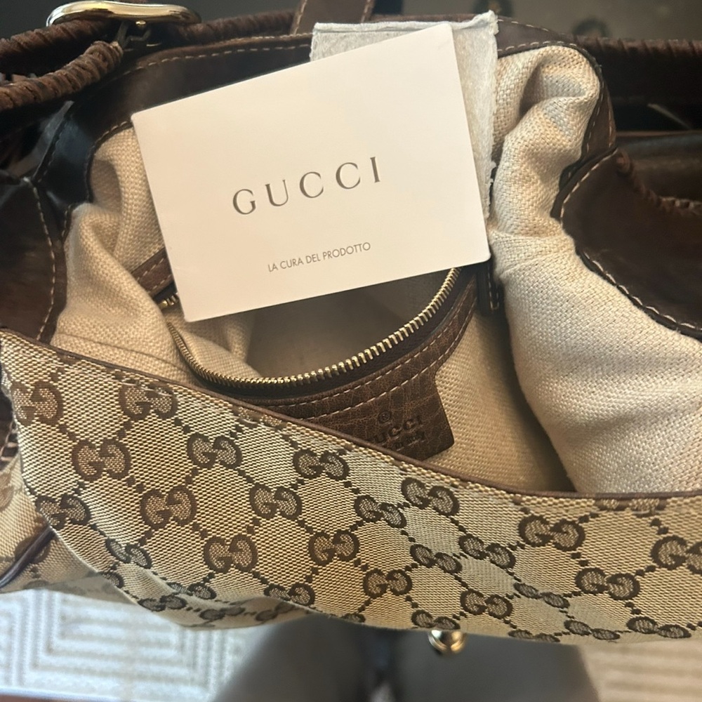 Gucci Beige and Brown Monogram Shoulder Bag